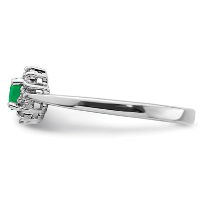 Sterling Silver Rhodium-plated Round Emerald & Diamond Ring Size 7