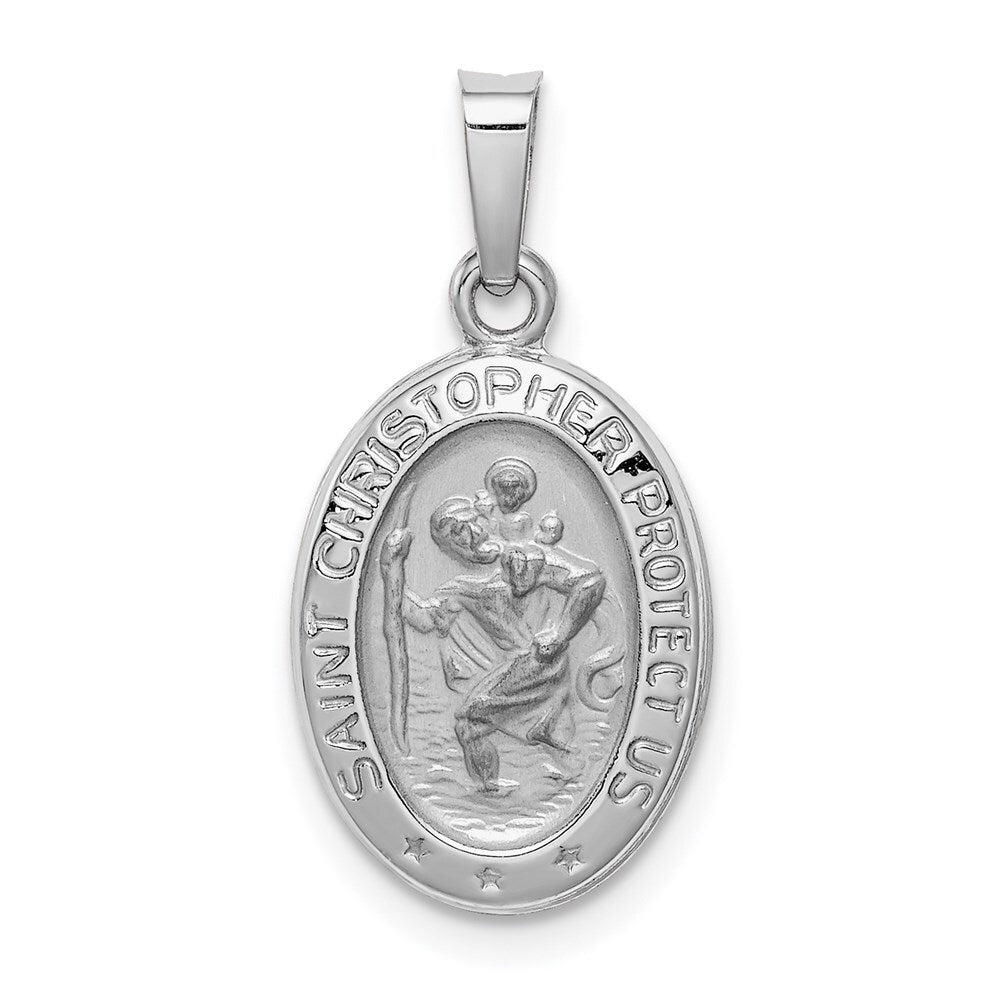 14k White Gold Saint Christopher Medal Charm Pendant for Women