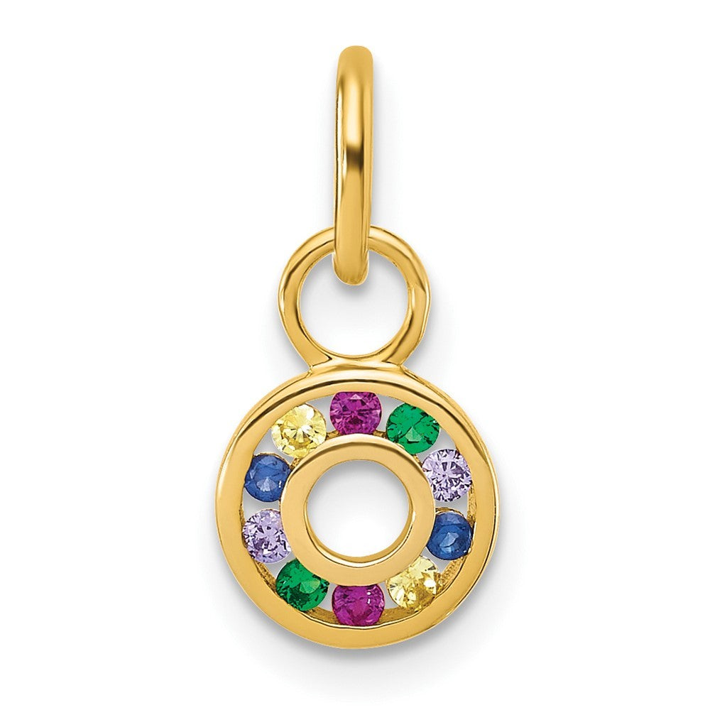 14k Yellow Gold Polished Diamond Multi-color CZ Circle Charm
