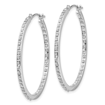 14k White Gold Diamond Round Hinged Hoop Earrings