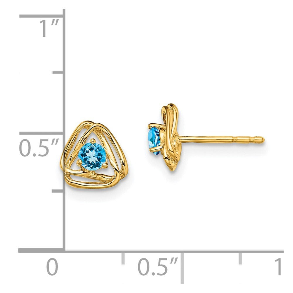 14k Yellow Gold Blue Topaz Stud Earrings Gift for Women