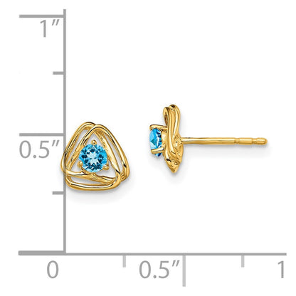 14k Yellow Gold Blue Topaz Stud Earrings Gift for Women