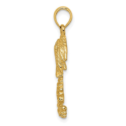 14k Yellow Gold 2-D Textured Single Palm Tree Charm Pendant for Women