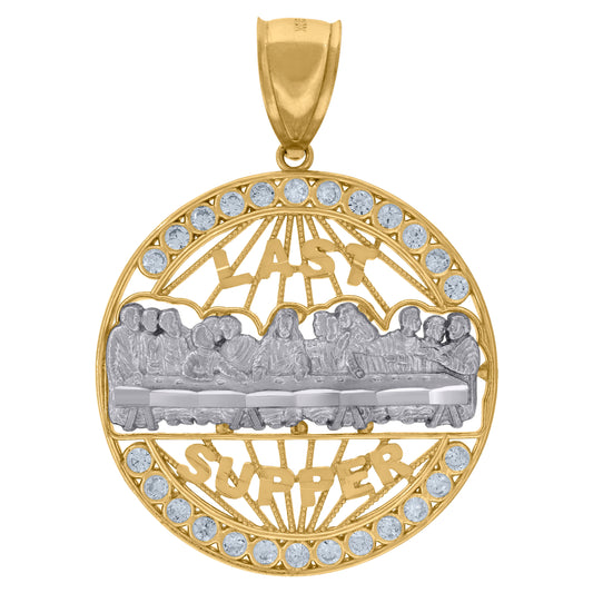 10k Gold Two-Tone CZ Diamond-Cut Last Supper Religious Medallion Pendant