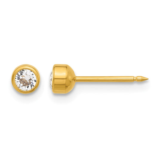 Inverness 14K Polished 4mm Crystal Bezel Post Piercing Earrings