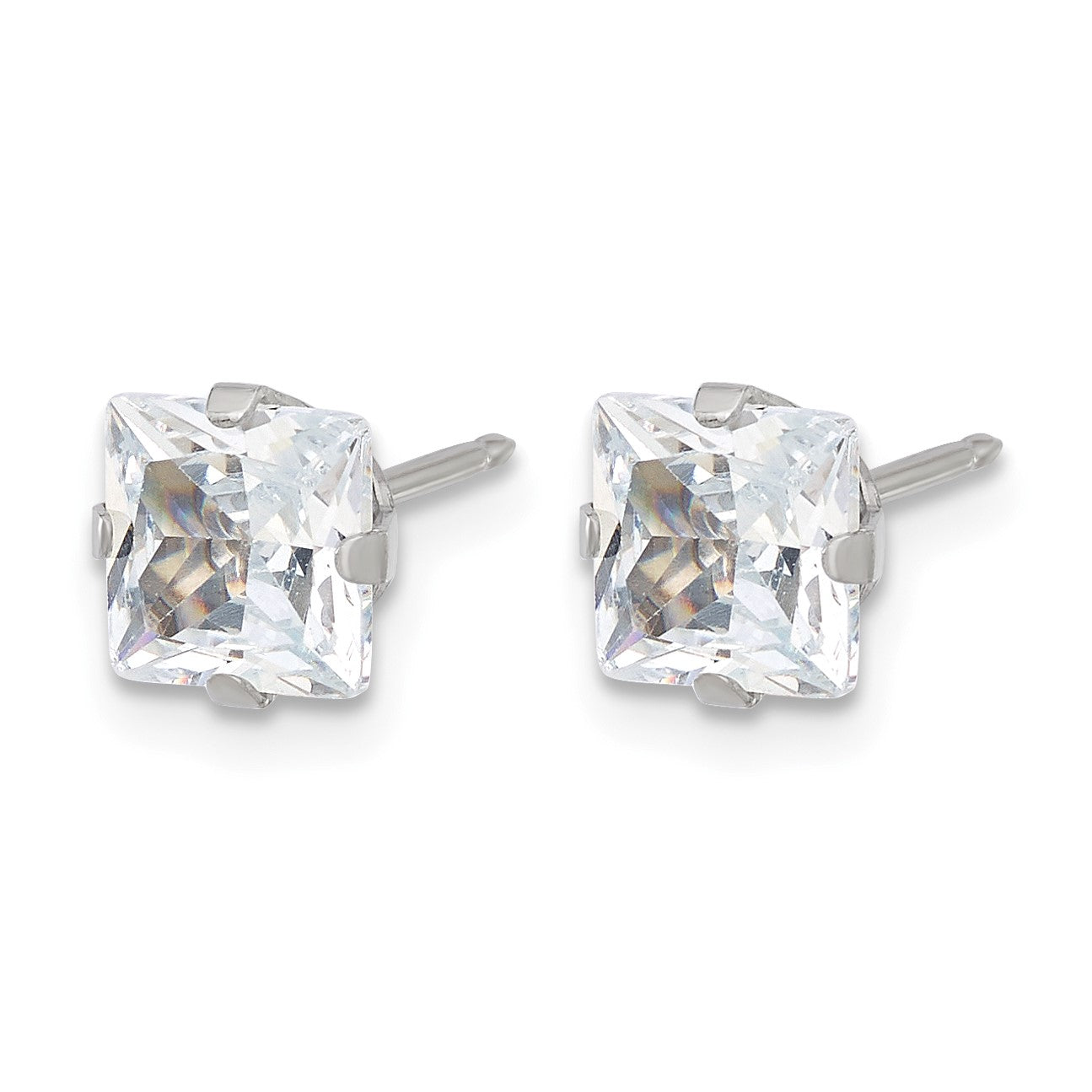 Inverness Stainless Steel 6mm Square CZ Post Piercing Earrings