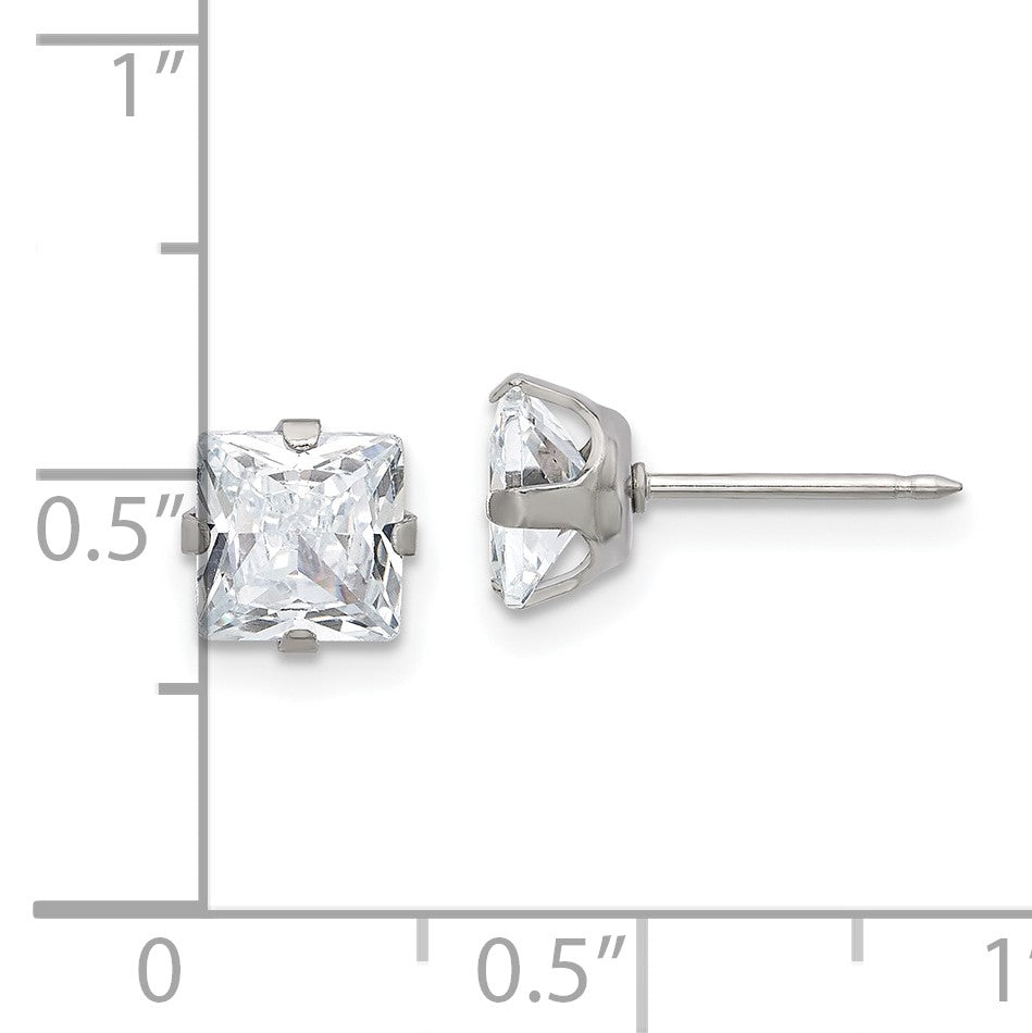 Inverness Stainless Steel 6mm Square CZ Post Piercing Earrings