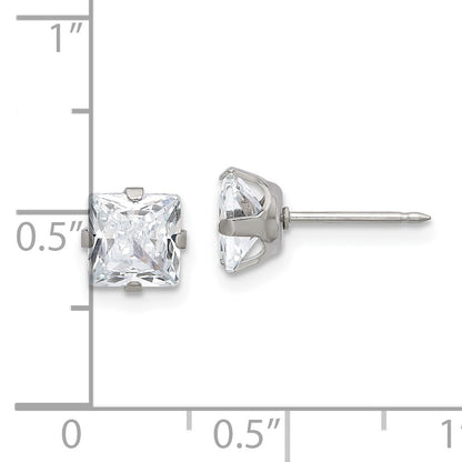 Inverness Stainless Steel 6mm Square CZ Post Piercing Earrings