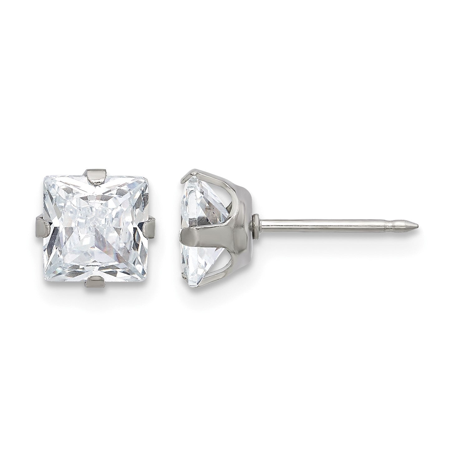 Inverness Stainless Steel 6mm Square CZ Post Piercing Earrings