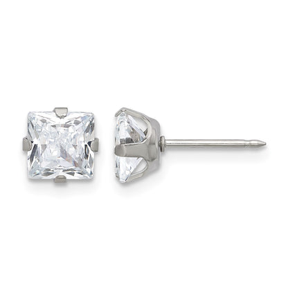 Inverness Stainless Steel 6mm Square CZ Post Piercing Earrings