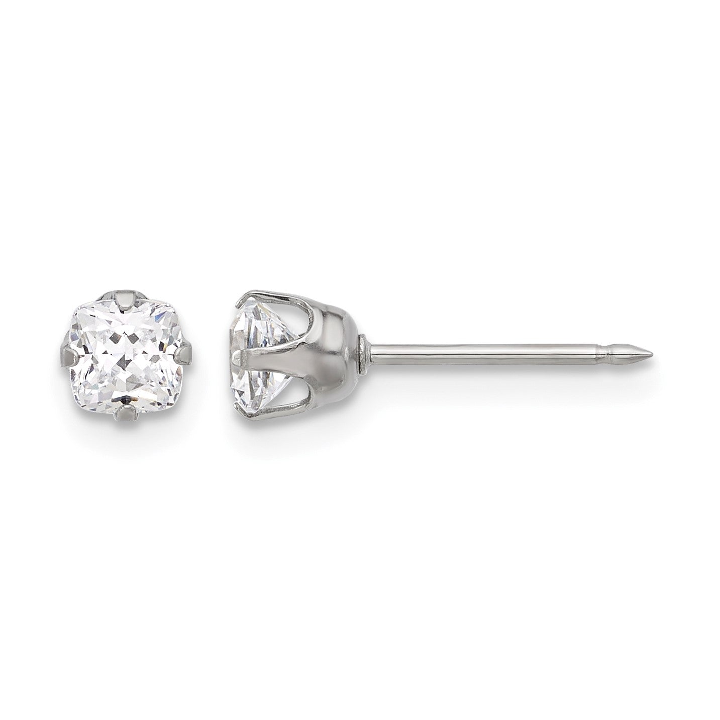 Inverness Stainless Steel 4mm Square CZ Post Piercing Earrings