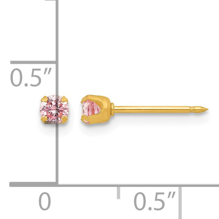 Inverness 14k 3mm Pink CZ Post Piercing Earrings