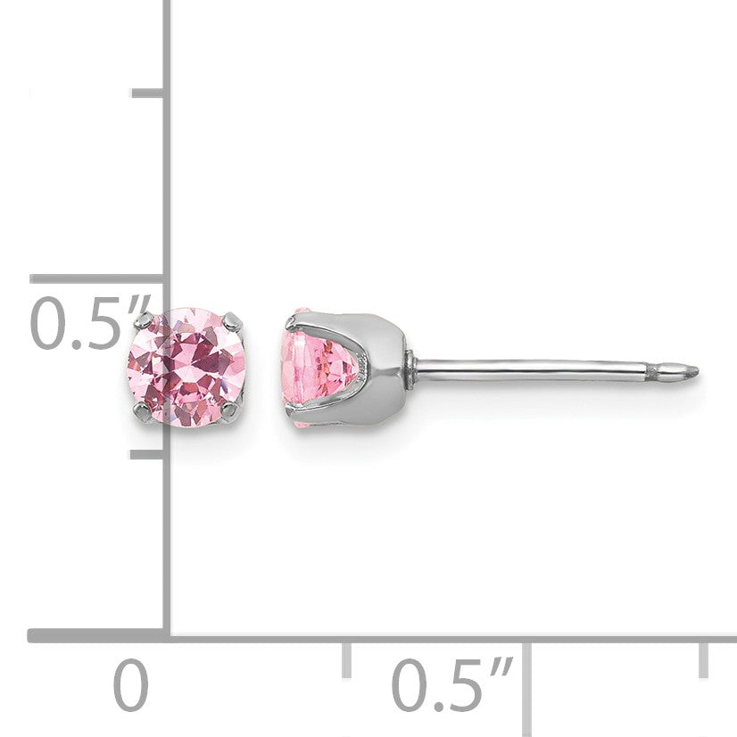 Inverness 14k White Gold 5mm Pink CZ Piercing Earrings