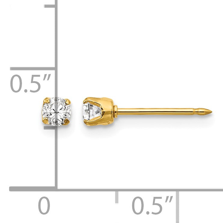 Inverness 14k 3mm CZ Long Post Piercing Earrings