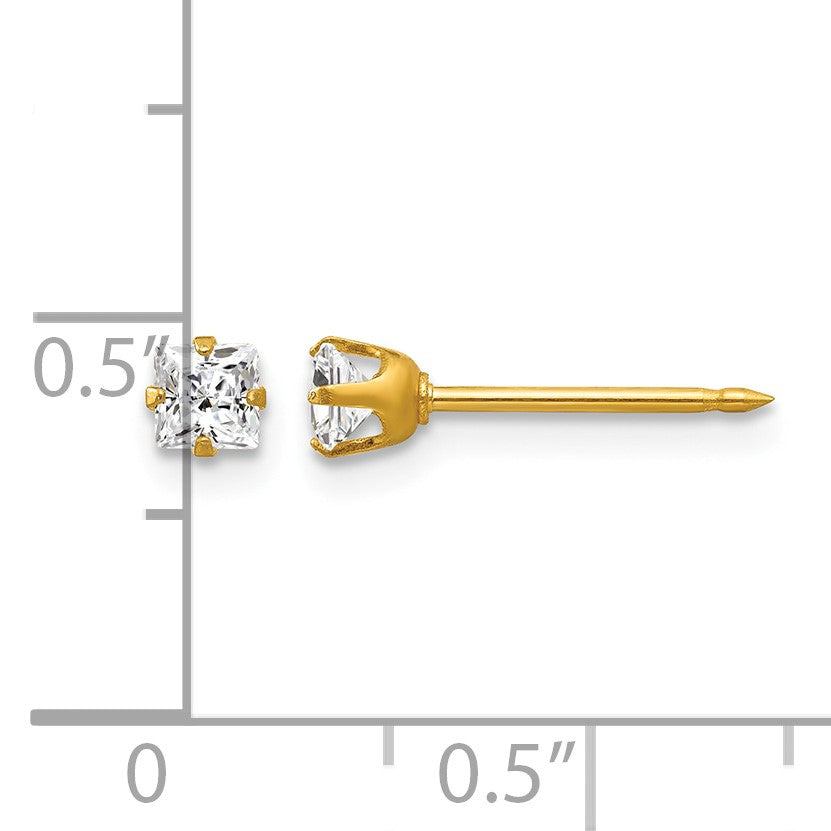 Inverness 14k 3mm Square CZ Post Piercing Earrings