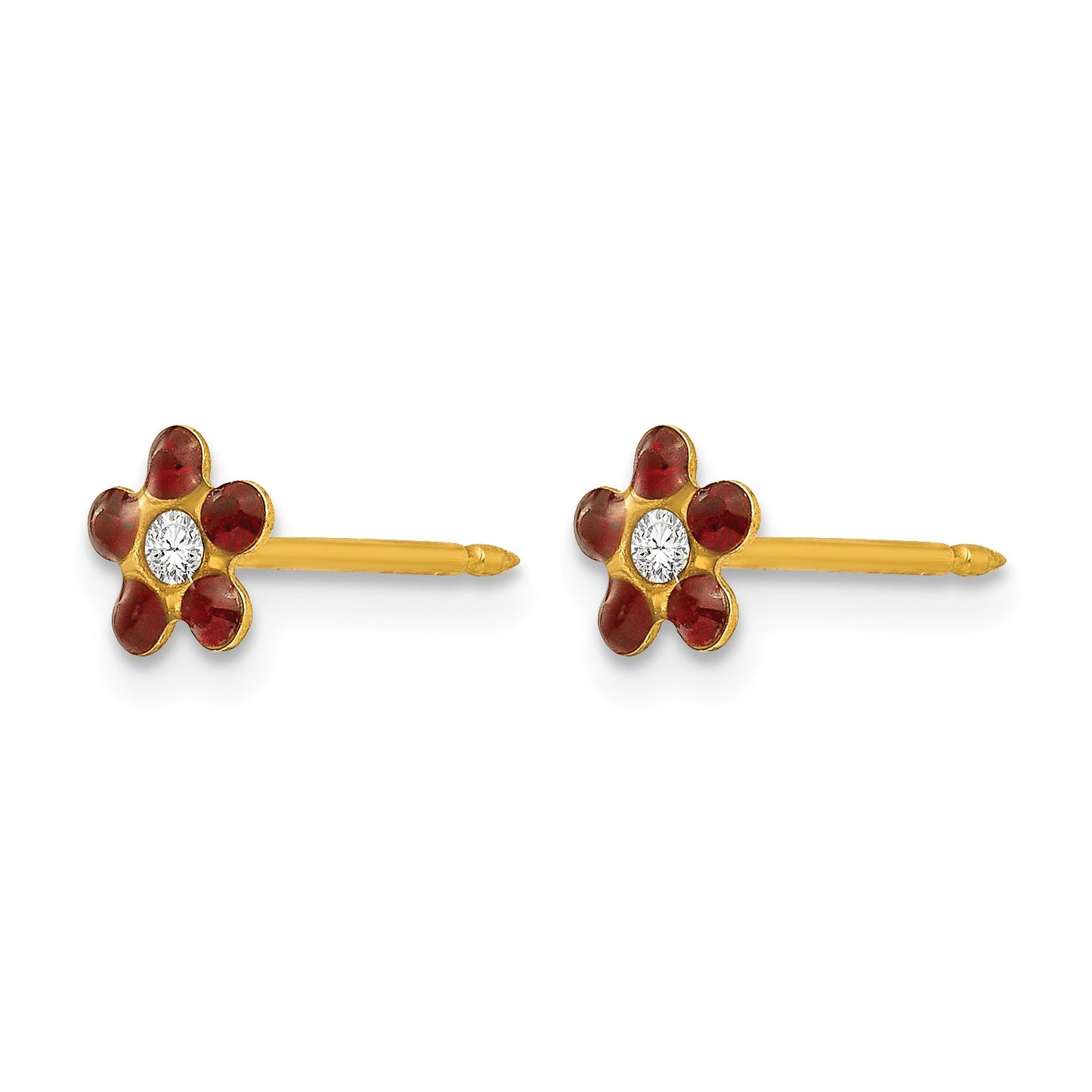 Inverness 14k January Red Crystal Birthstone Flower Post Piercing Earrings