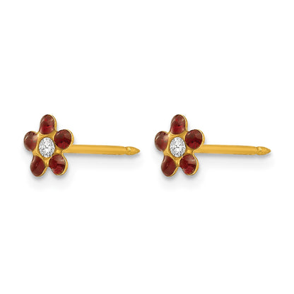 Inverness 14k January Red Crystal Birthstone Flower Post Piercing Earrings