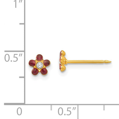 Inverness 14k January Red Crystal Birthstone Flower Post Piercing Earrings