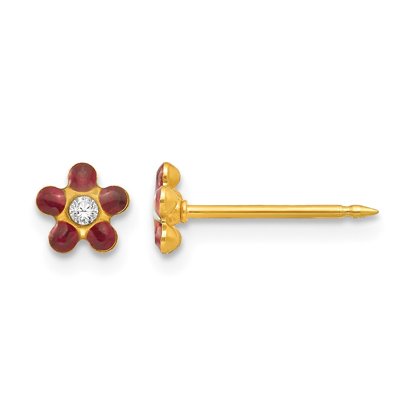 Inverness 14k January Red Crystal Birthstone Flower Post Piercing Earrings