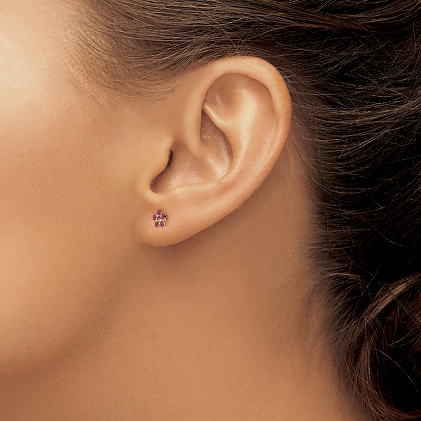 Inverness 14k February Purple Crystal Birthstone Flower Post Piercing Earrings