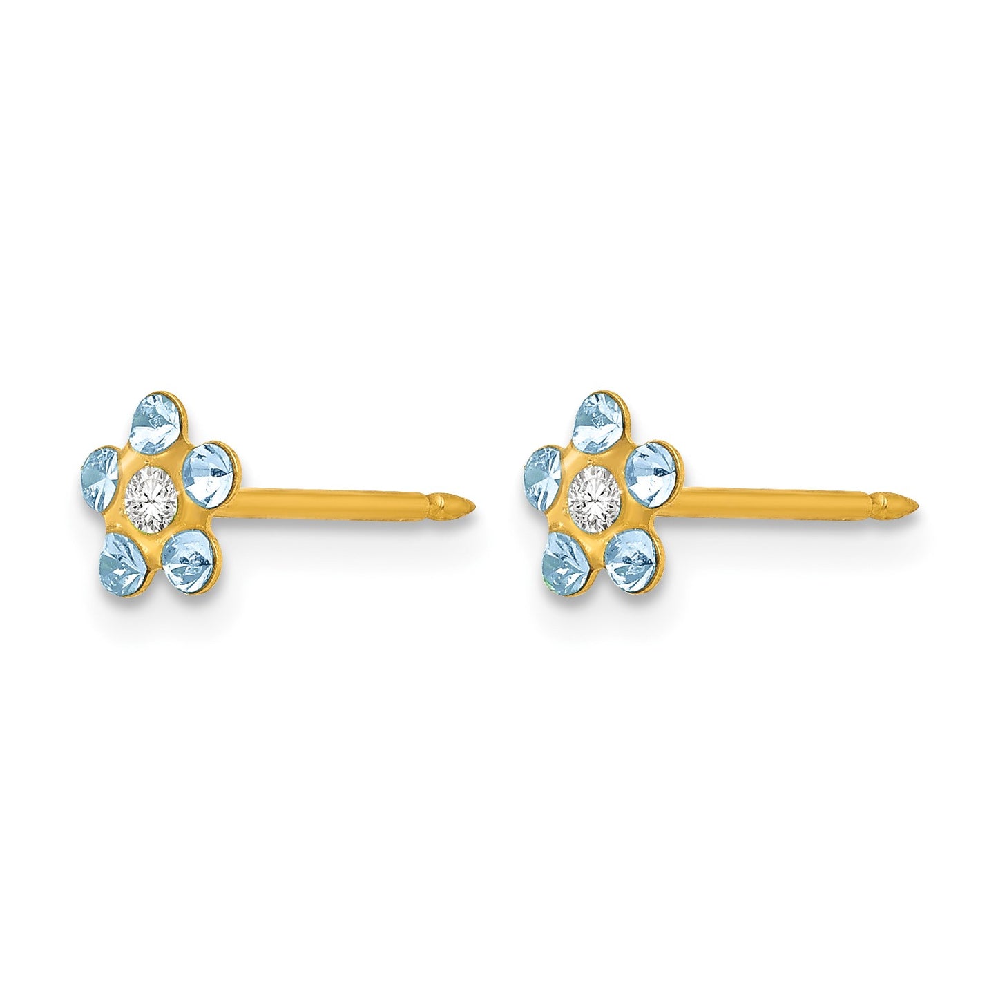 Inverness 14k March Light Blue Crystal Birthstone Flower Post Piercing Earrings