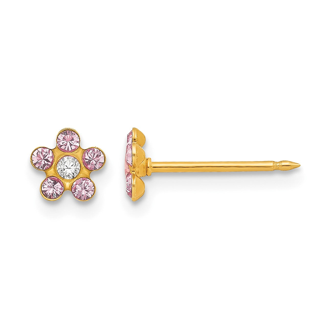 Inverness 14k June Pink Crystal Birthstone Flower Post Piercing Earrings