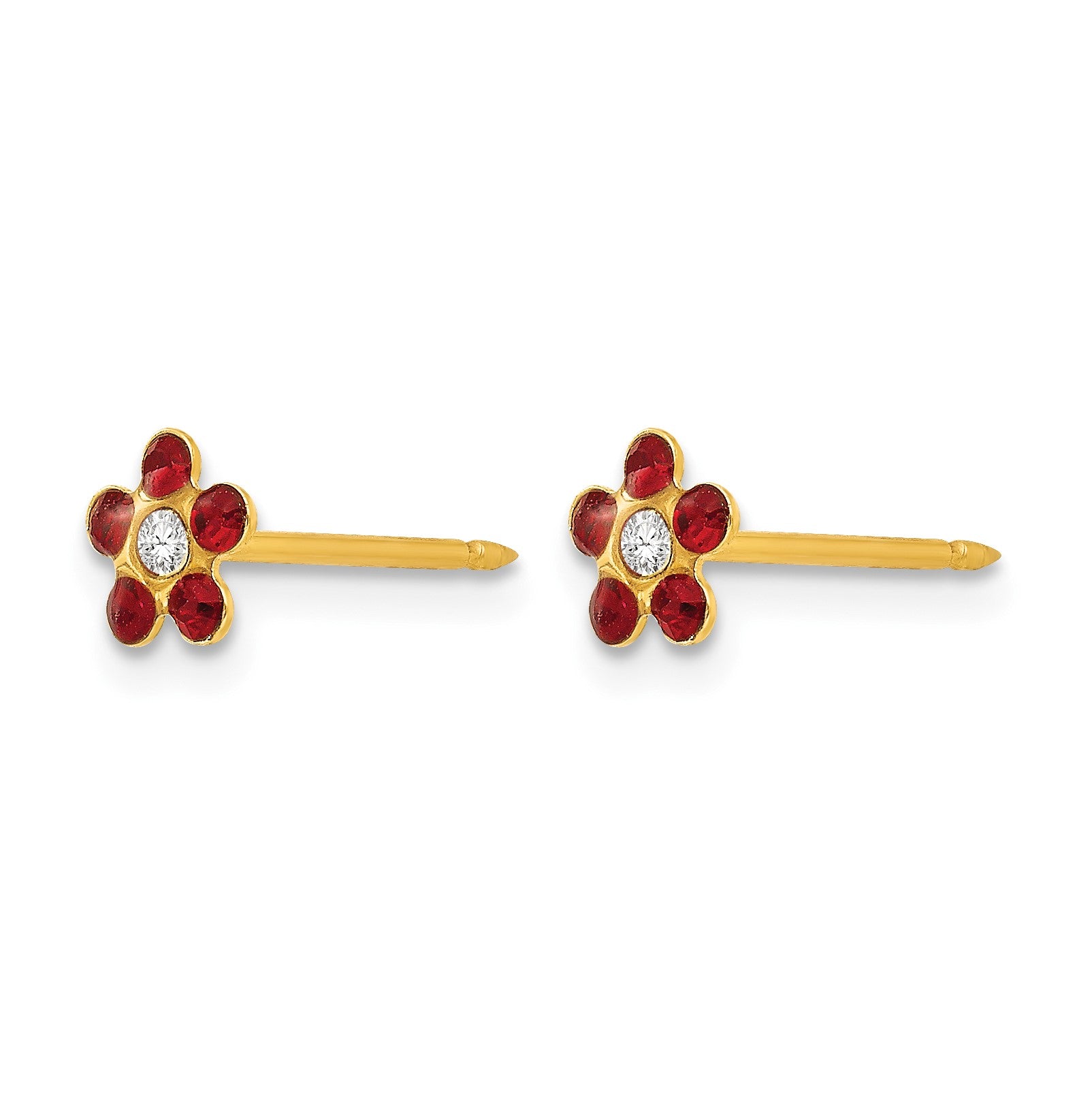 Inverness 14k July Red Crystal Birthstone Flower Post Piercing Earrings
