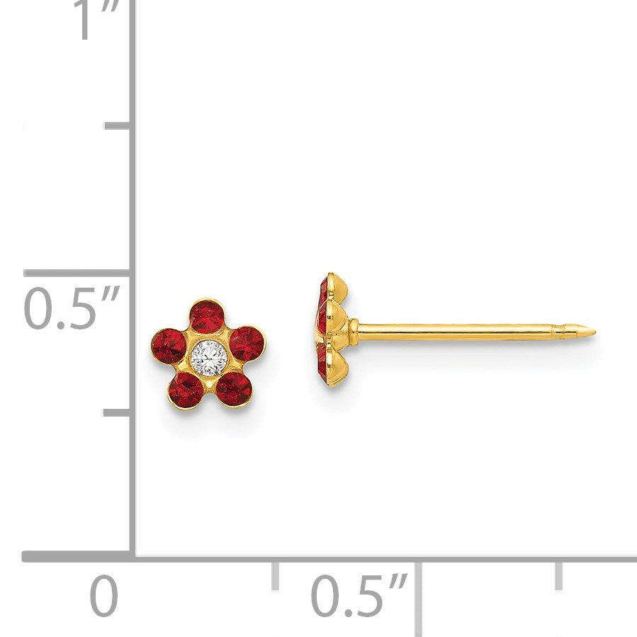 Inverness 14k July Red Crystal Birthstone Flower Post Piercing Earrings