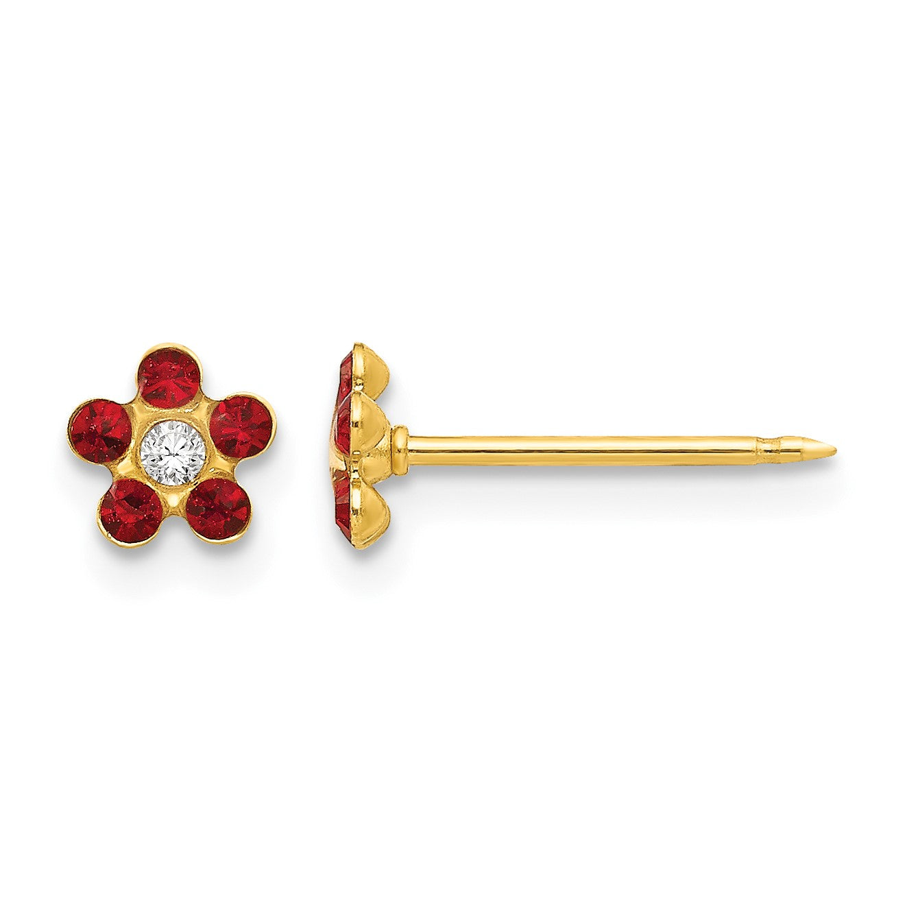 Inverness 14k July Red Crystal Birthstone Flower Post Piercing Earrings