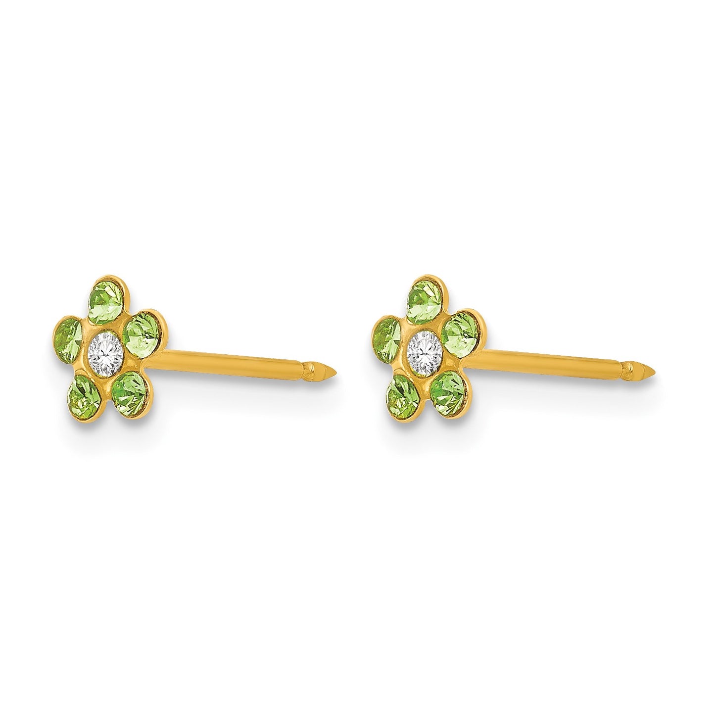 Inverness 14k August Light Green Crystal Birthstone Flower Post Piercing Earrings