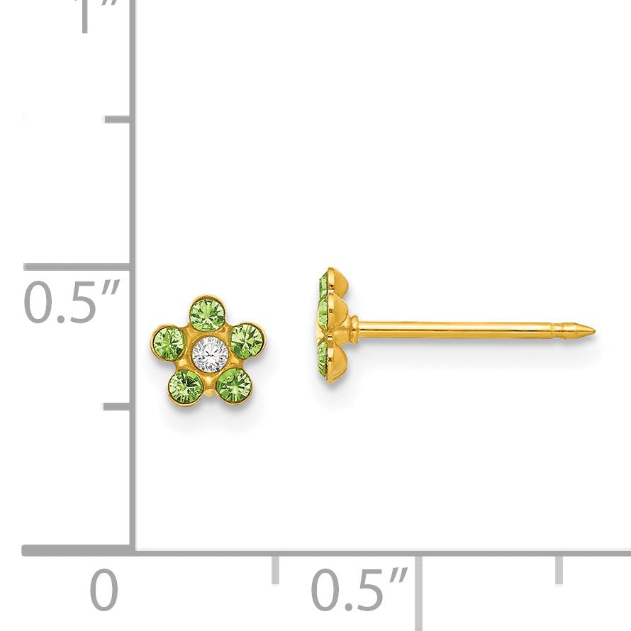 Inverness 14k August Light Green Crystal Birthstone Flower Post Piercing Earrings