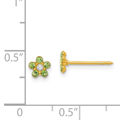 Inverness 14k August Light Green Crystal Birthstone Flower Post Piercing Earrings