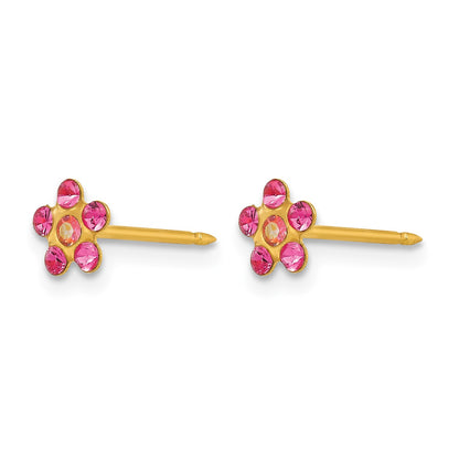 Inverness 14k October Pink Crystal Birthstone Flower Post Piercing Earrings