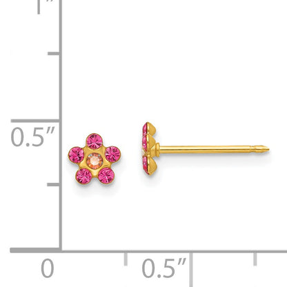 Inverness 14k October Pink Crystal Birthstone Flower Post Piercing Earrings