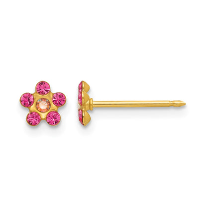 Inverness 14k October Pink Crystal Birthstone Flower Post Piercing Earrings
