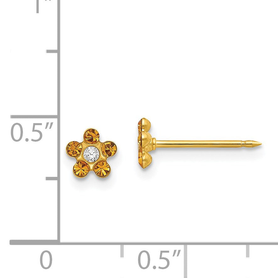Inverness 14k November Yellow Crystal Birthstone Flower Post Piercing Earrings