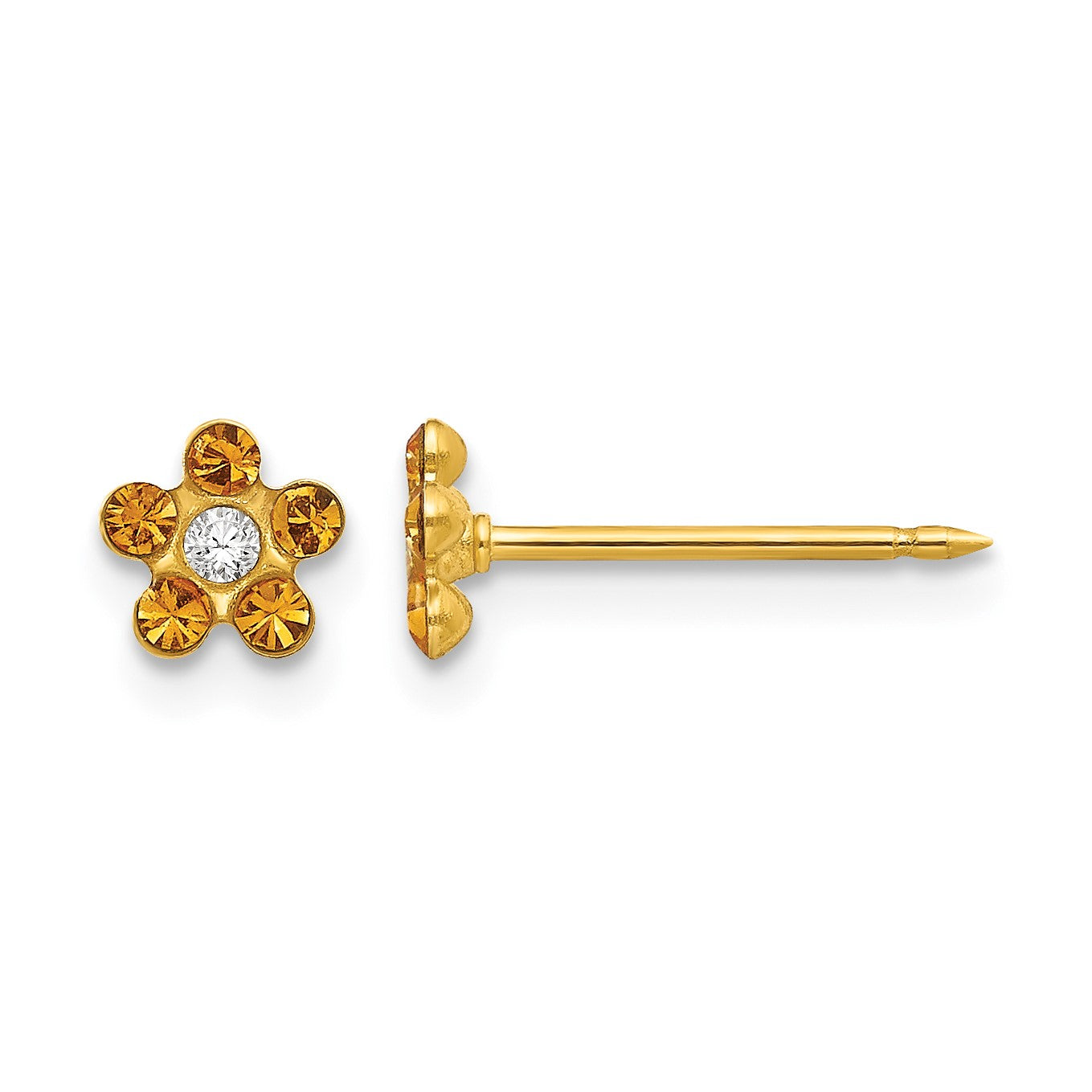 Inverness 14k November Yellow Crystal Birthstone Flower Post Piercing Earrings
