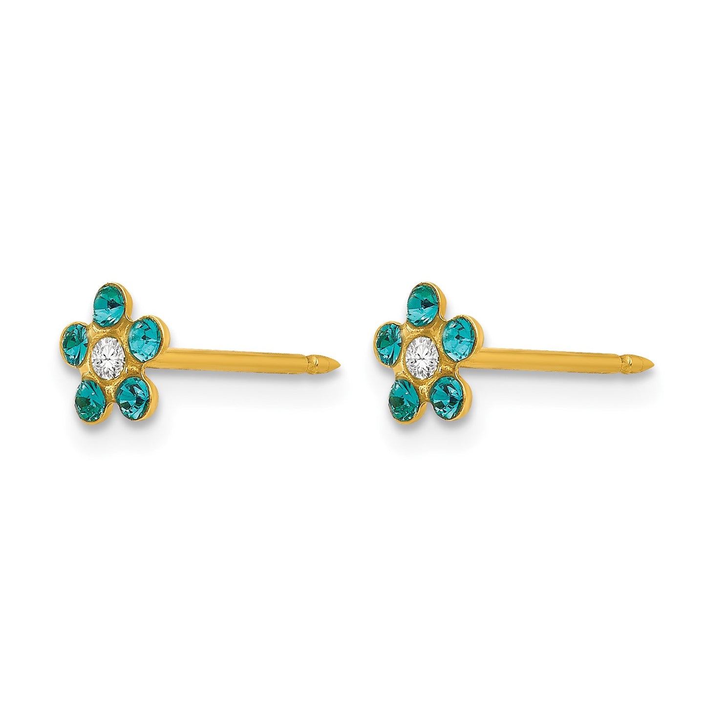 Inverness 14k December Blue Crystal Birthstone Flower Post Piercing Earrings