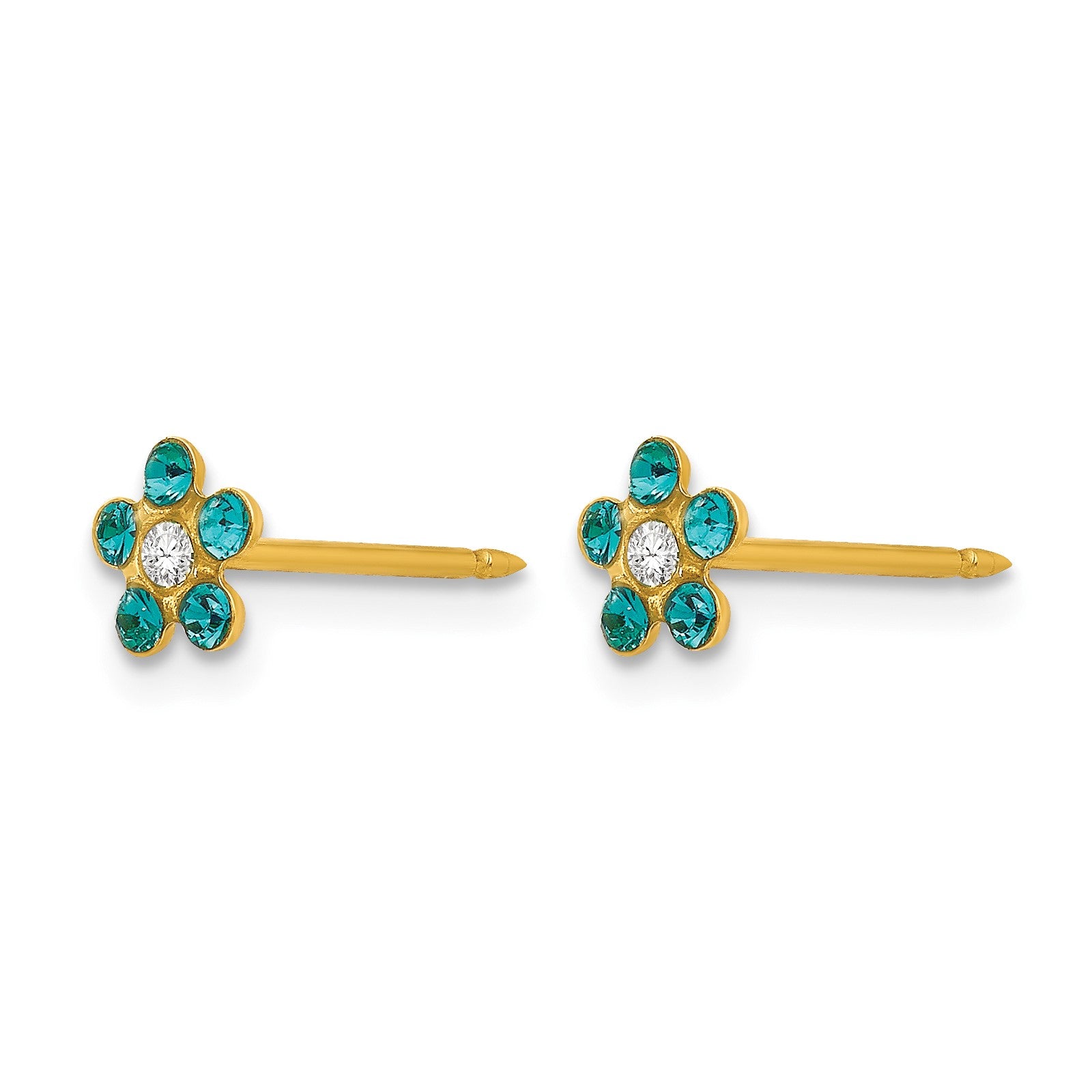 Inverness 14k December Blue Crystal Birthstone Flower Post Piercing Earrings