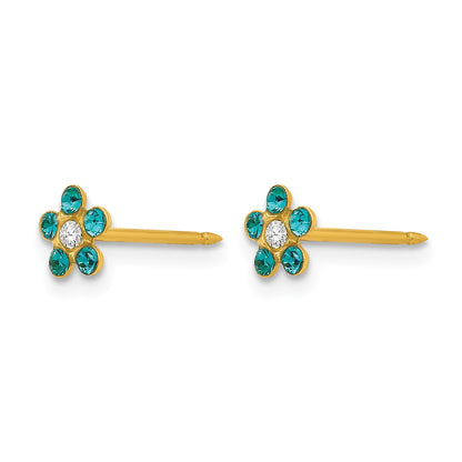 Inverness 14k December Blue Crystal Birthstone Flower Post Piercing Earrings