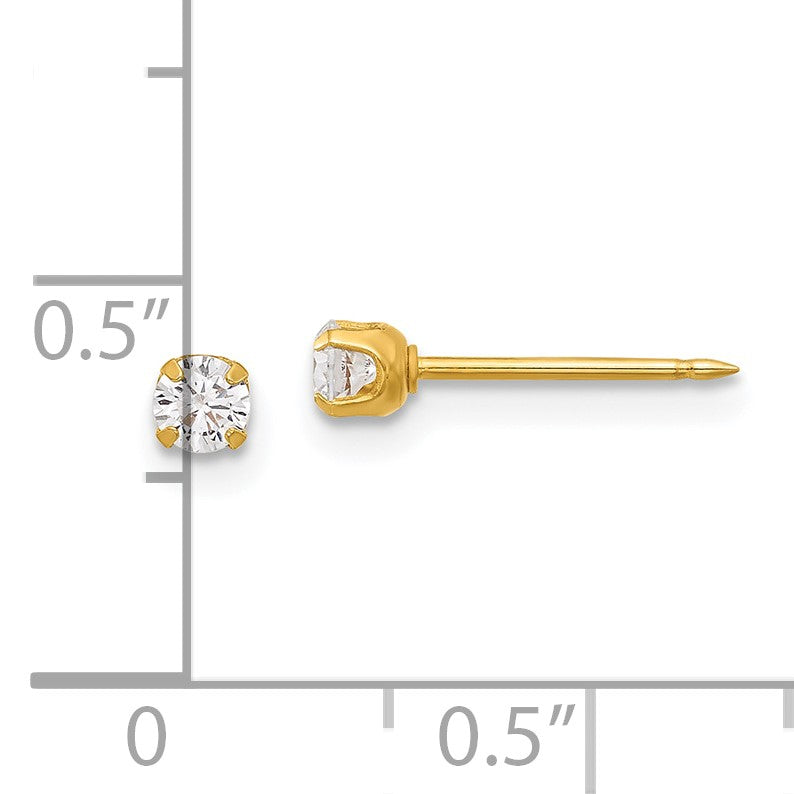 Inverness 14K Polished 3mm CZ Short Post Piercing Earrings