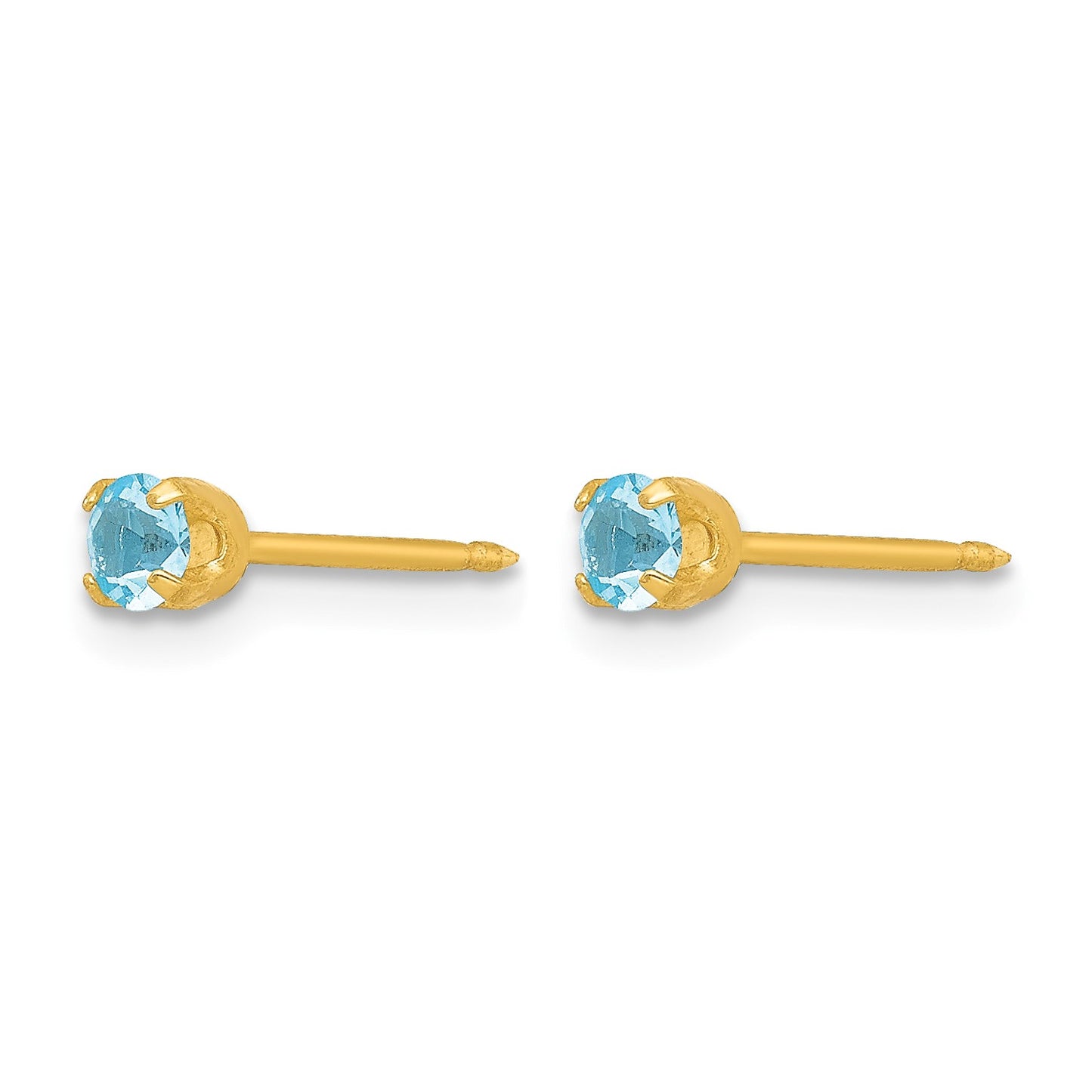 Inverness 24k Gold-plated 3mm March Light Blue Crystal Birthstone Post Piercing Earrings