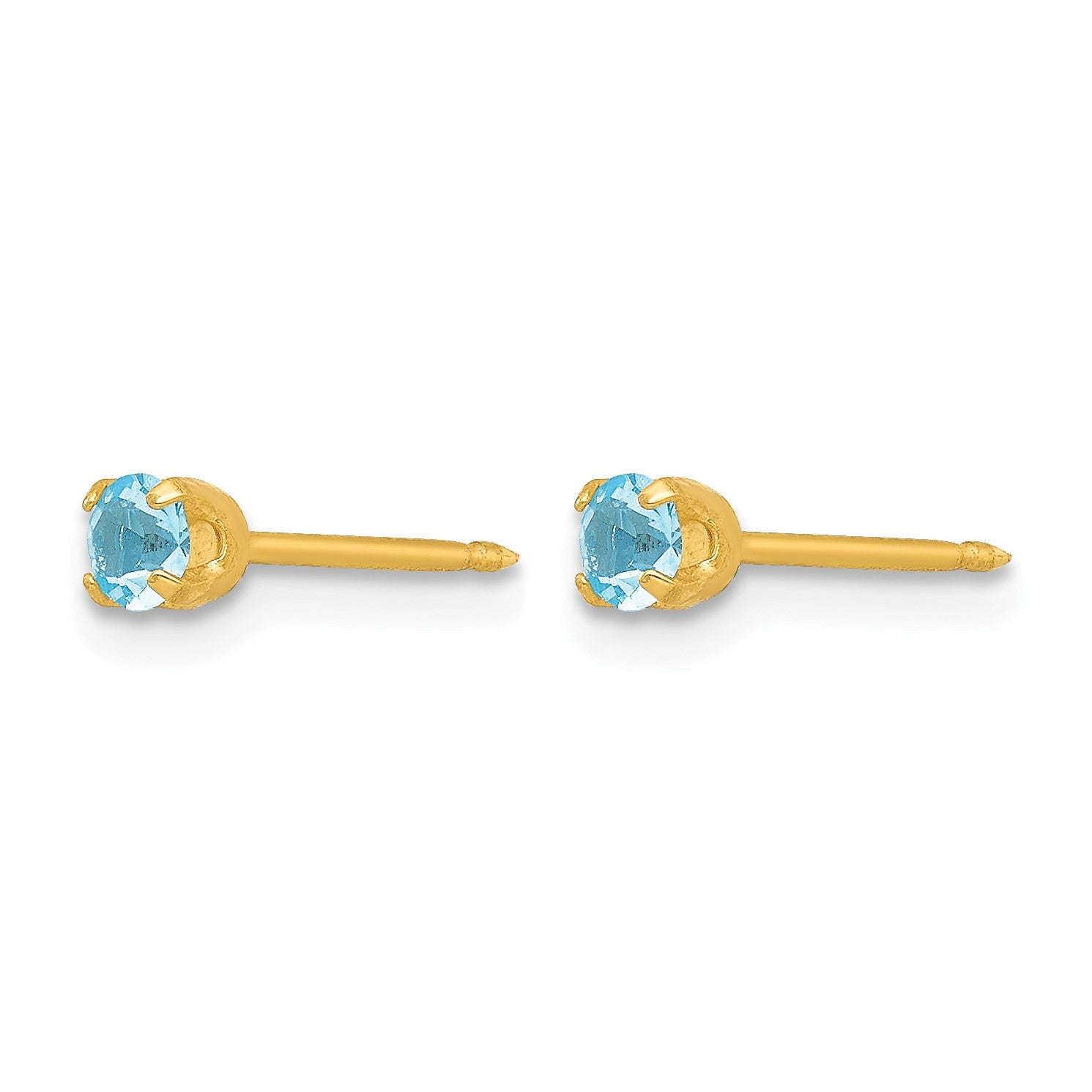 Inverness 24k Gold-plated 3mm March Light Blue Crystal Birthstone Post Piercing Earrings