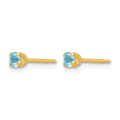 Inverness 24k Gold-plated 3mm March Light Blue Crystal Birthstone Post Piercing Earrings