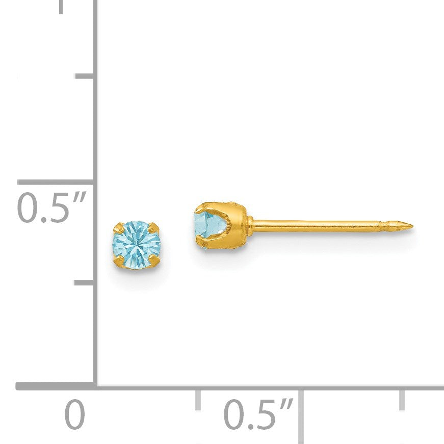 Inverness 24k Gold-plated 3mm March Light Blue Crystal Birthstone Post Piercing Earrings