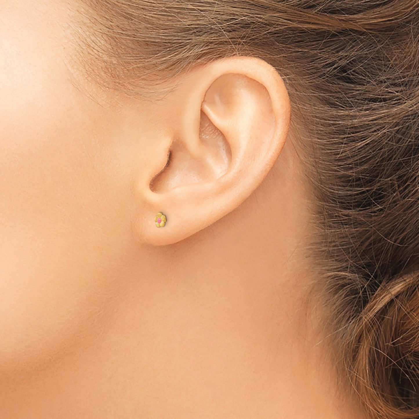 Inverness 14k Epoxy Fill Pink Mini Flower Post Piercing Earrings