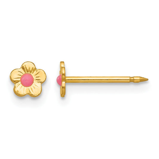 Inverness 14k Epoxy Fill Pink Mini Flower Post Piercing Earrings