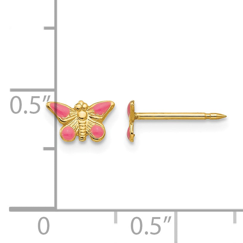 Inverness 14k Epoxy Fill Pink Butterfly Post Piercing Earrings