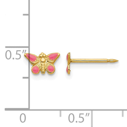 Inverness 14k Epoxy Fill Pink Butterfly Post Piercing Earrings