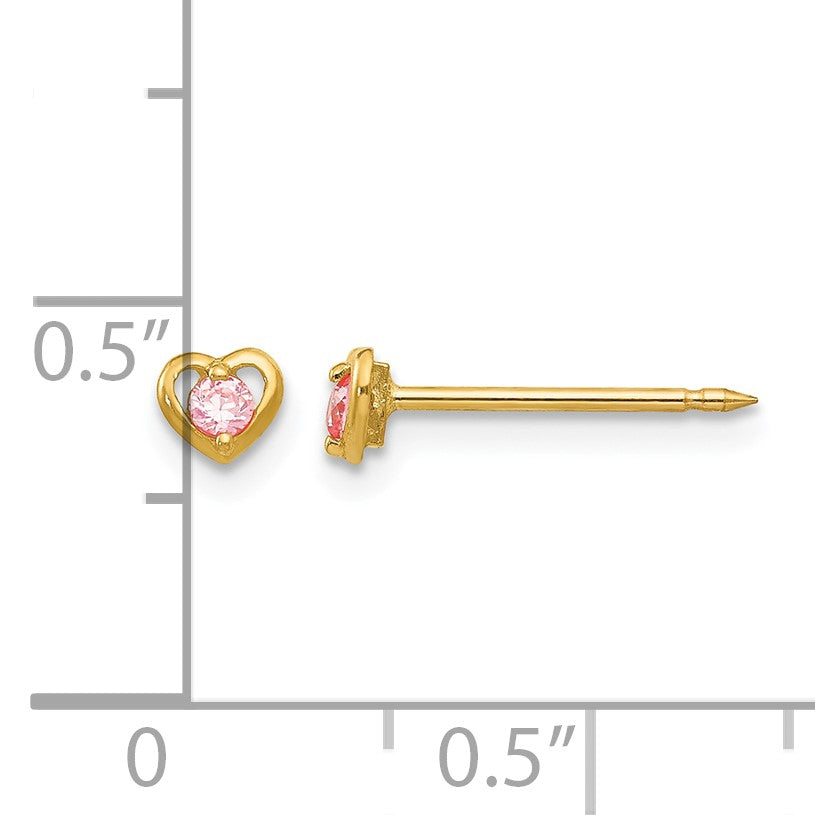 Inverness 14k Heart Pink CZ Post Piercing Earrings